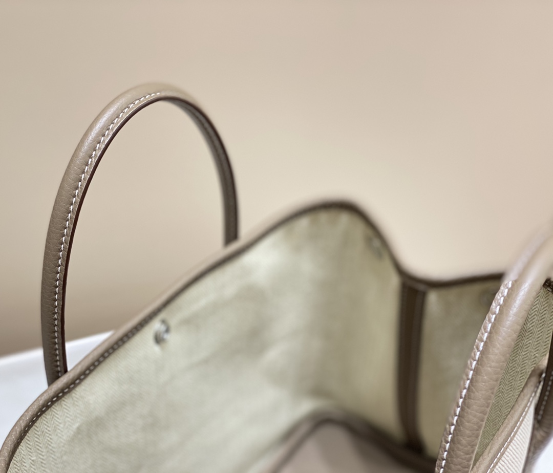 [TOP] HERMES Garden Party Bags Canvas With Leather 30cm - Grey