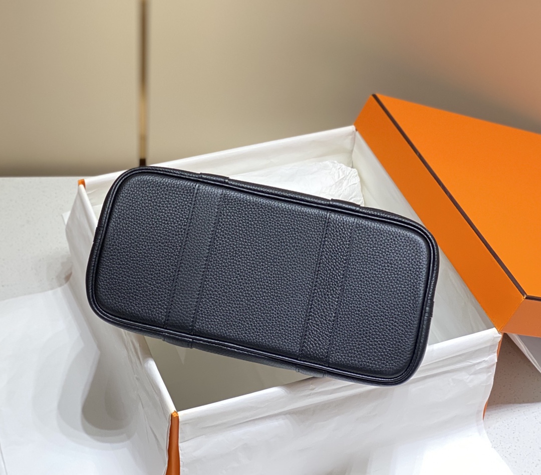 [TOP] HERMES Garden Party Bags Canvas With Leather 30cm - Black