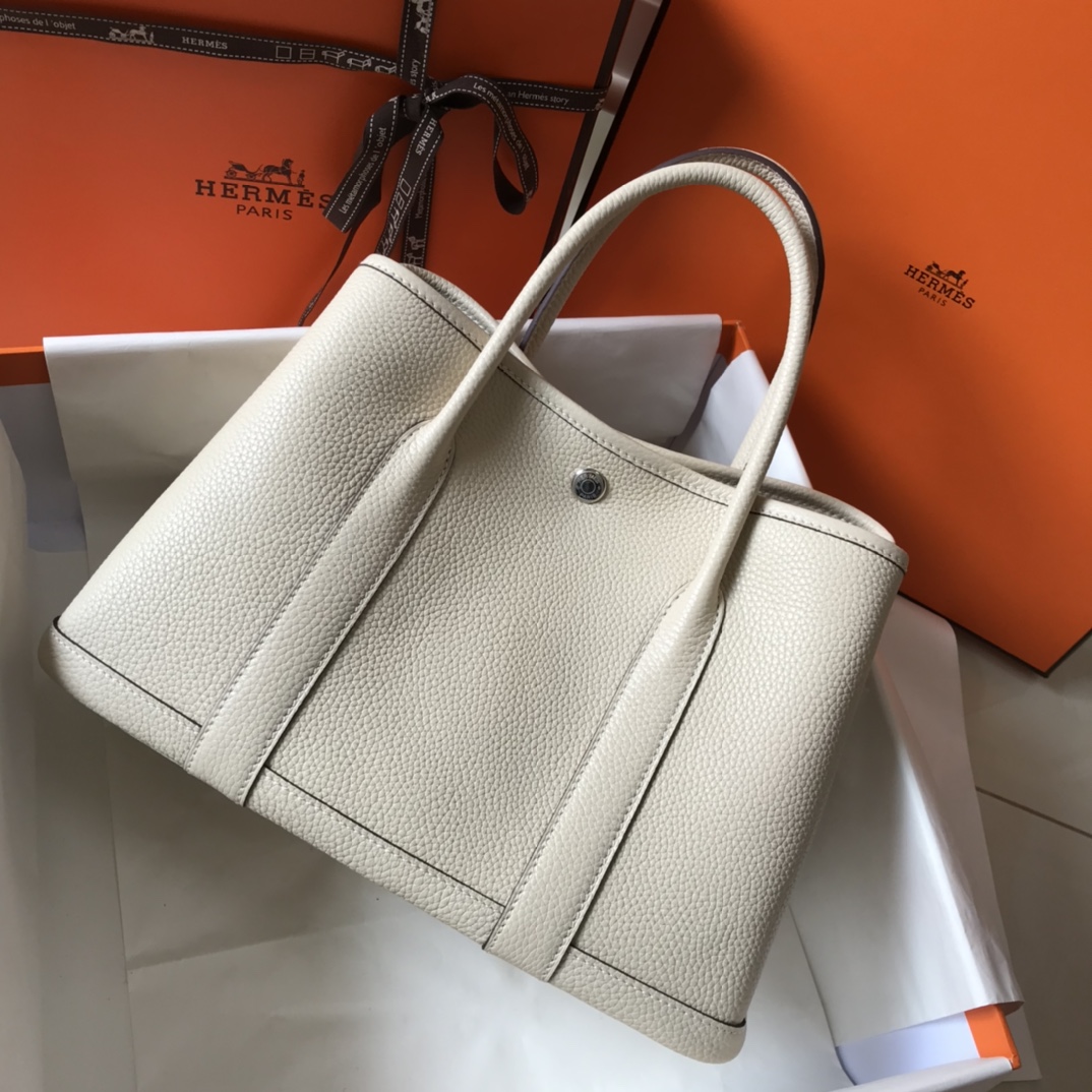 [TOP] HERMES Garden Party Bags Leather 30cm/36cm - White