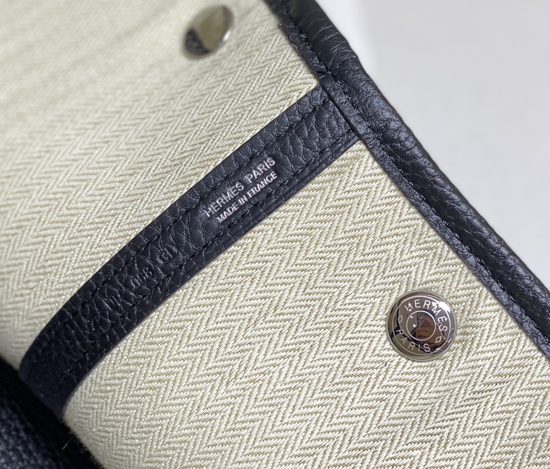 [TOP] HERMES Garden Party Bags Canvas With Leather 30cm - Black