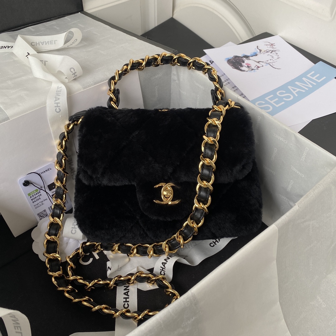 [TOP] CHANEL Classic Flap Bag Wool 15 X 20.5 X 8 cm - Black & GHW