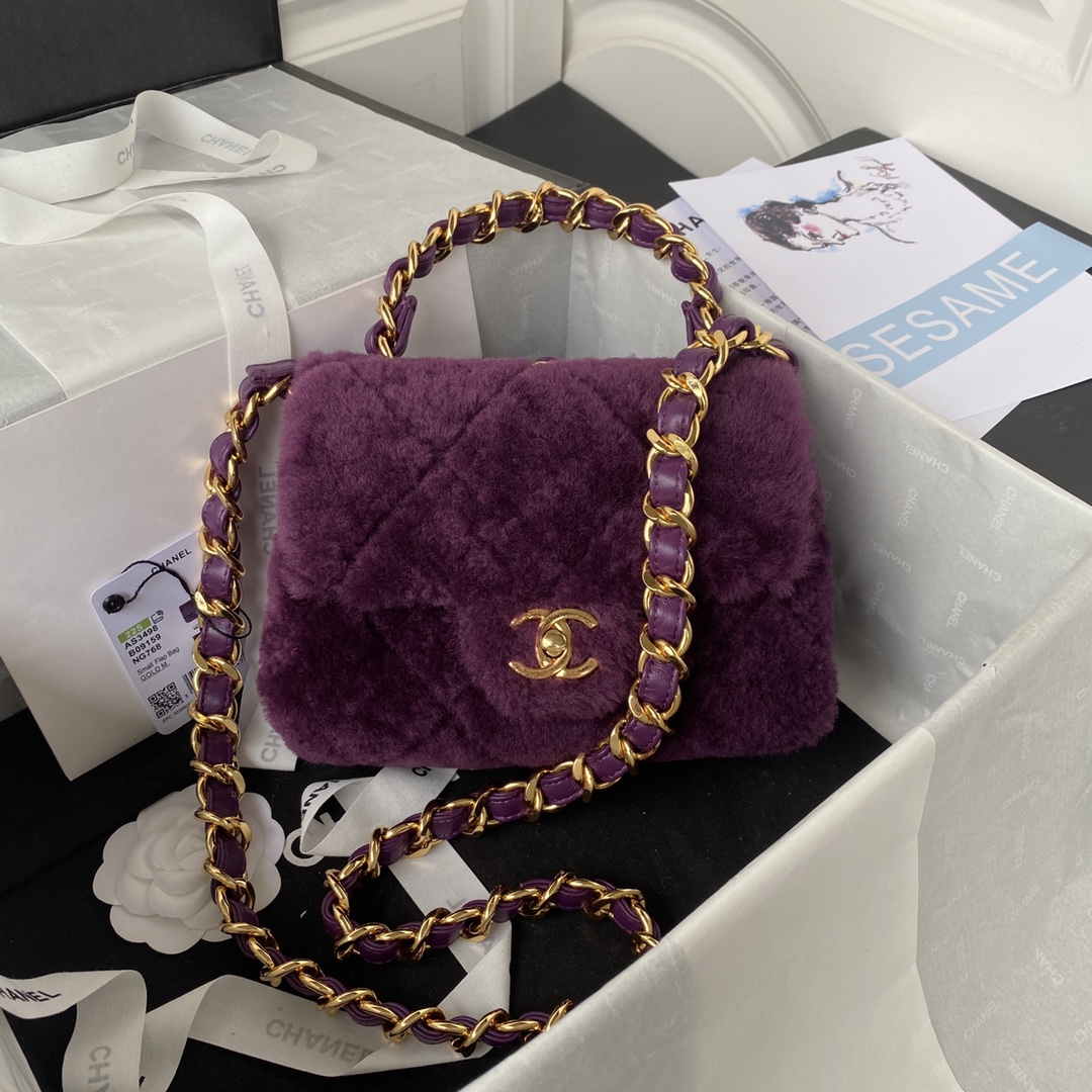 [TOP] CHANEL Classic Flap Bag Wool 15 X 20.5 X 8 cm - Purple & GHW
