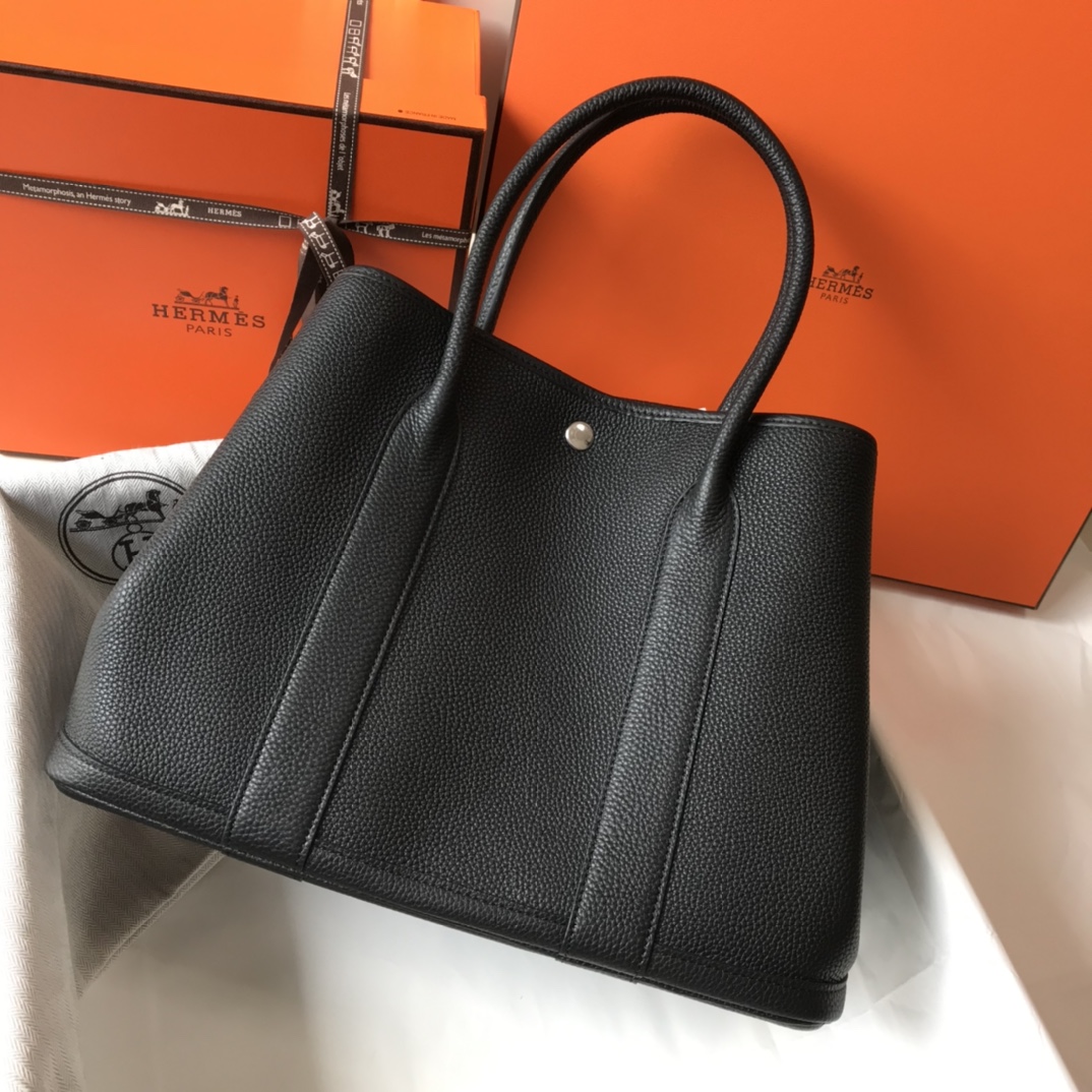 [TOP] HERMES Garden Party Bags Leather 30cm/36cm - Black