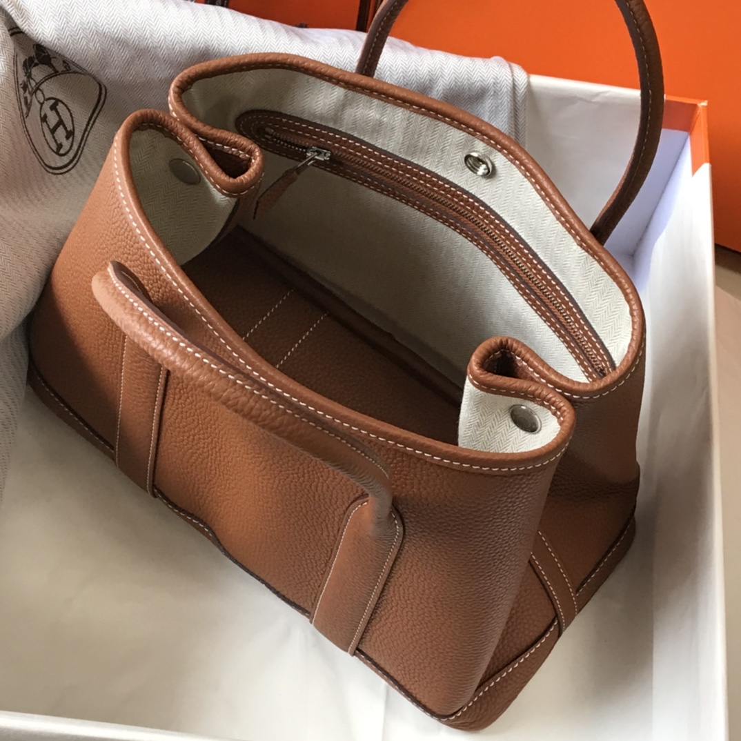 [TOP] HERMES Garden Party Bags Leather 30cm/36cm - Brown