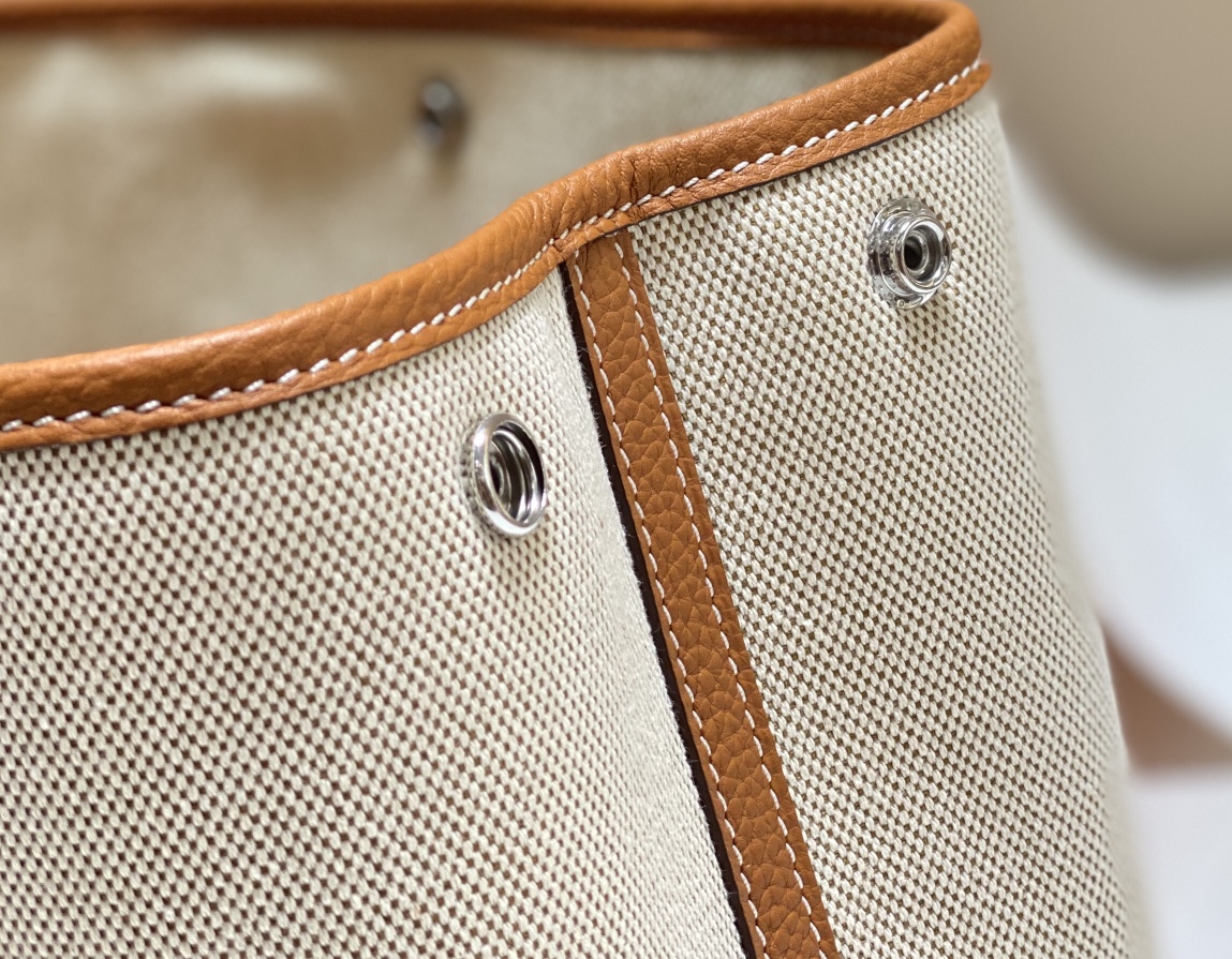 [TOP] HERMES Garden Party Bags Canvas With Leather 30cm - Brown