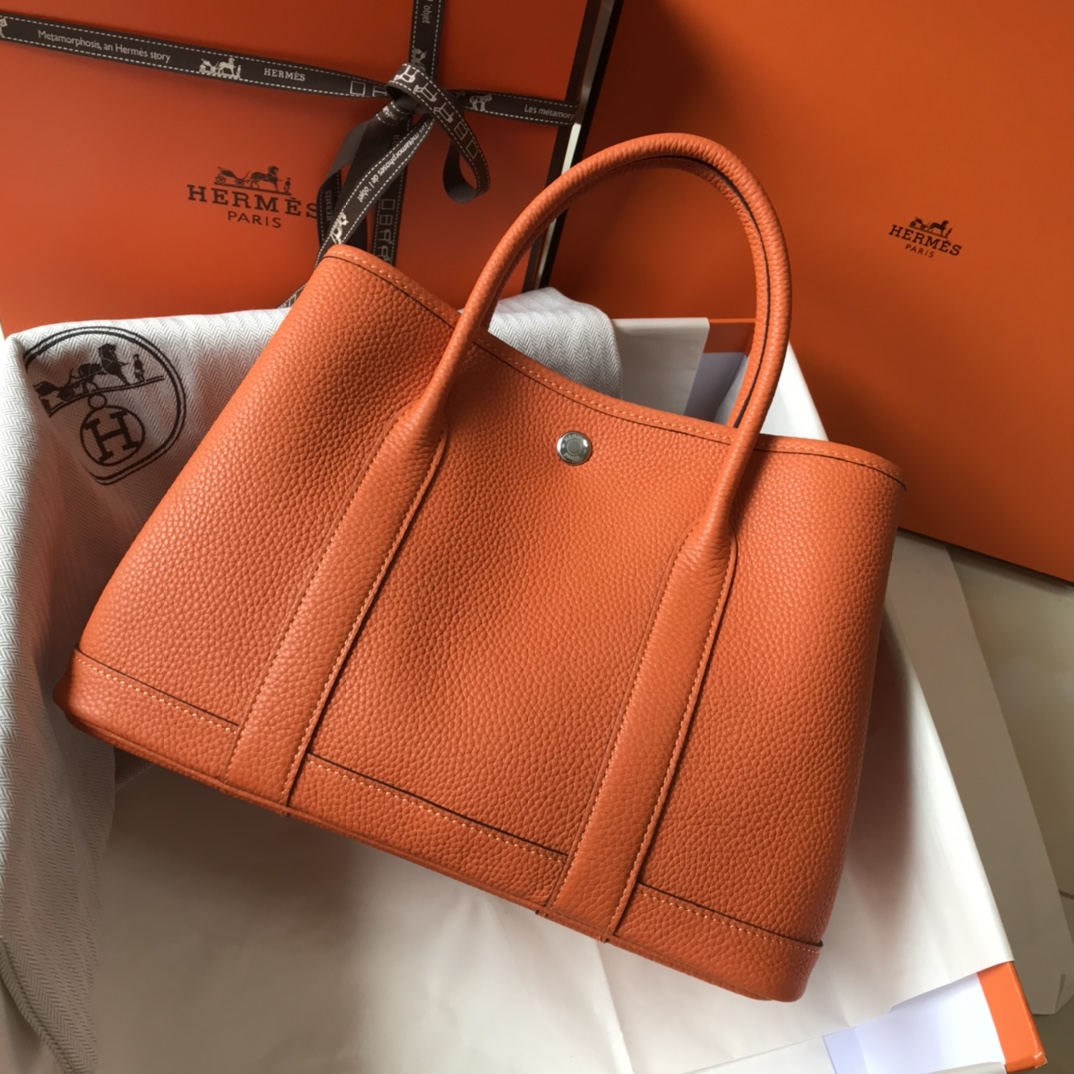 [TOP] HERMES Garden Party Bags Leather - Orange