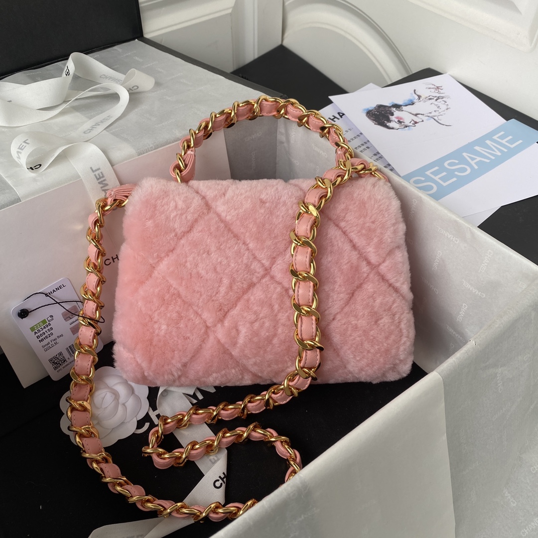 [TOP] CHANEL 22B Flap Bag Wool 15 X 20.5 X 8 cm - Pink & GHW