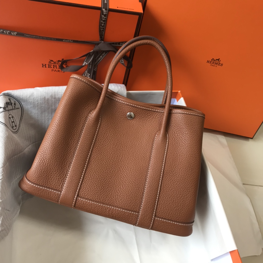 [TOP] HERMES Garden Party Bags Leather 30cm/36cm - Brown