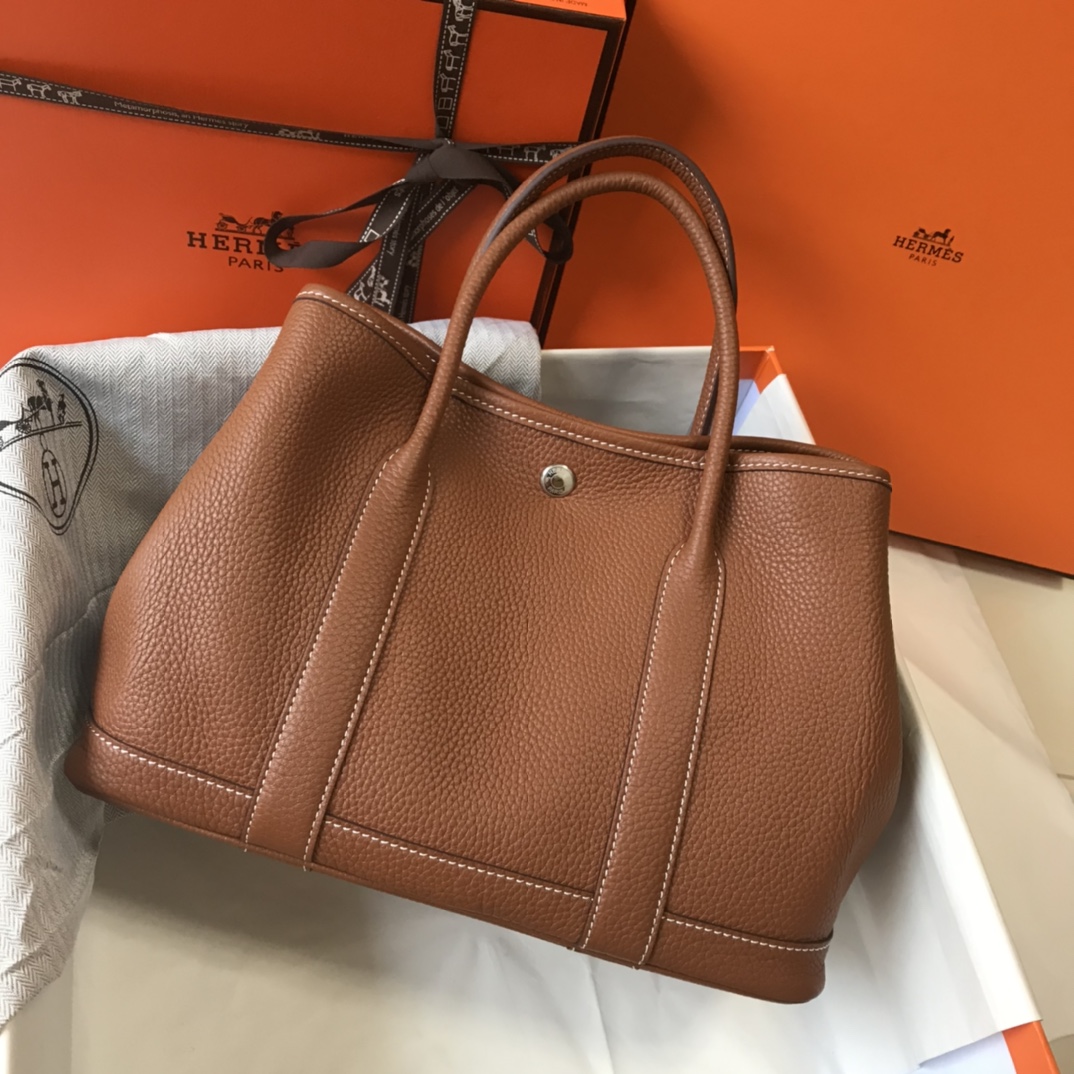 [TOP] HERMES Garden Party Bags Leather 30cm/36cm - Brown