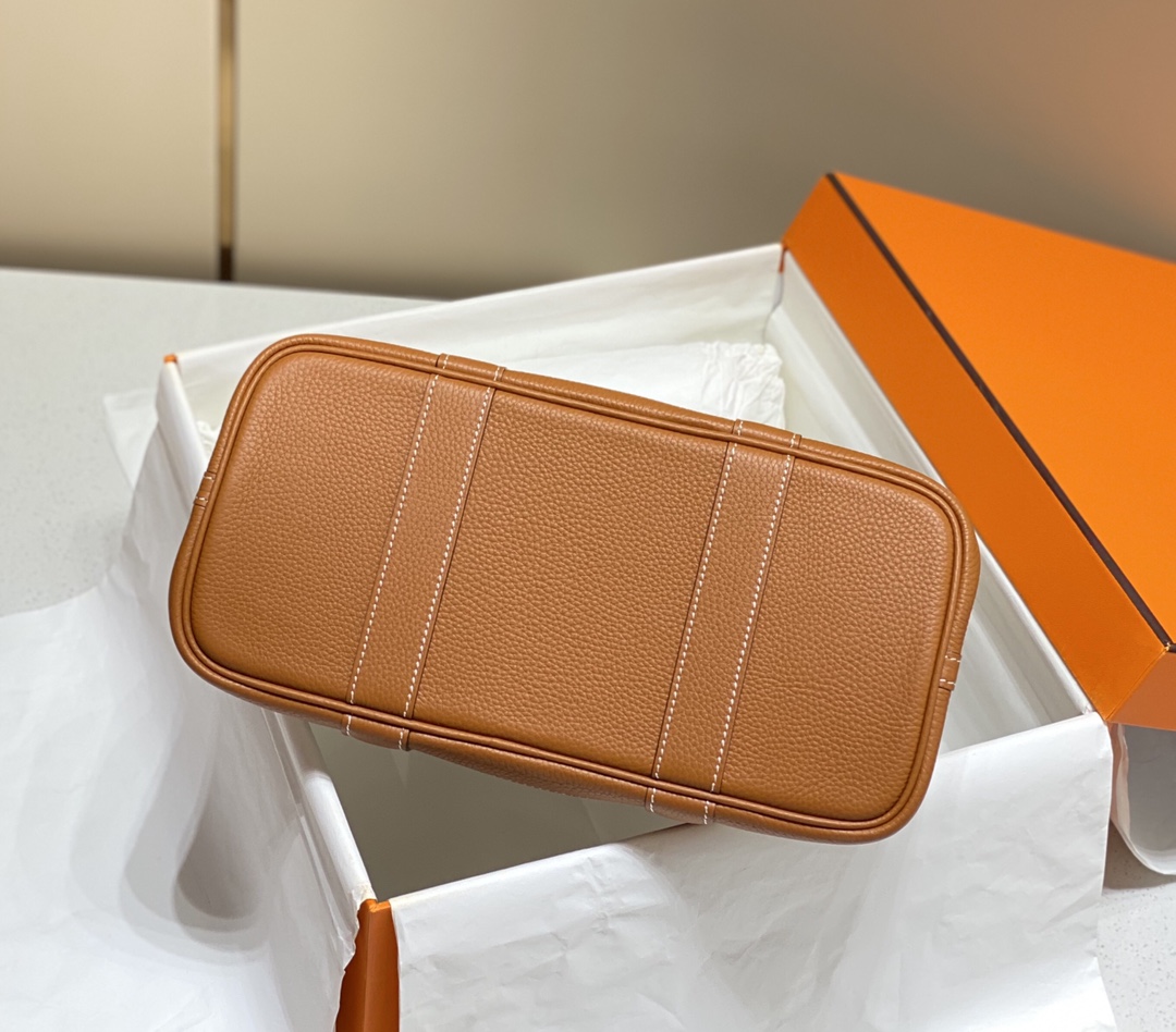 [TOP] HERMES Garden Party Bags Canvas With Leather 30cm - Brown