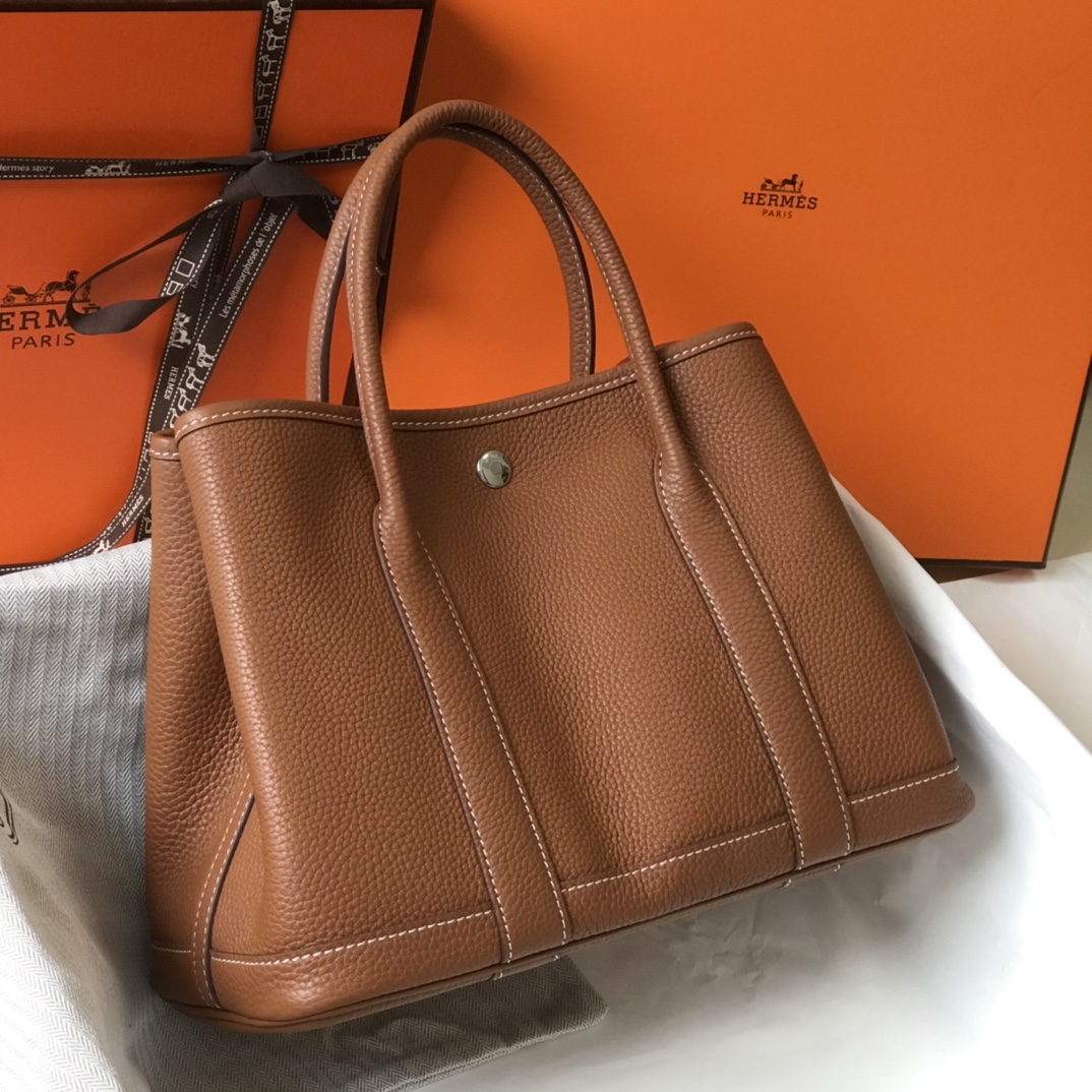 [TOP] HERMES Garden Party Bags Leather 30cm/36cm - Brown