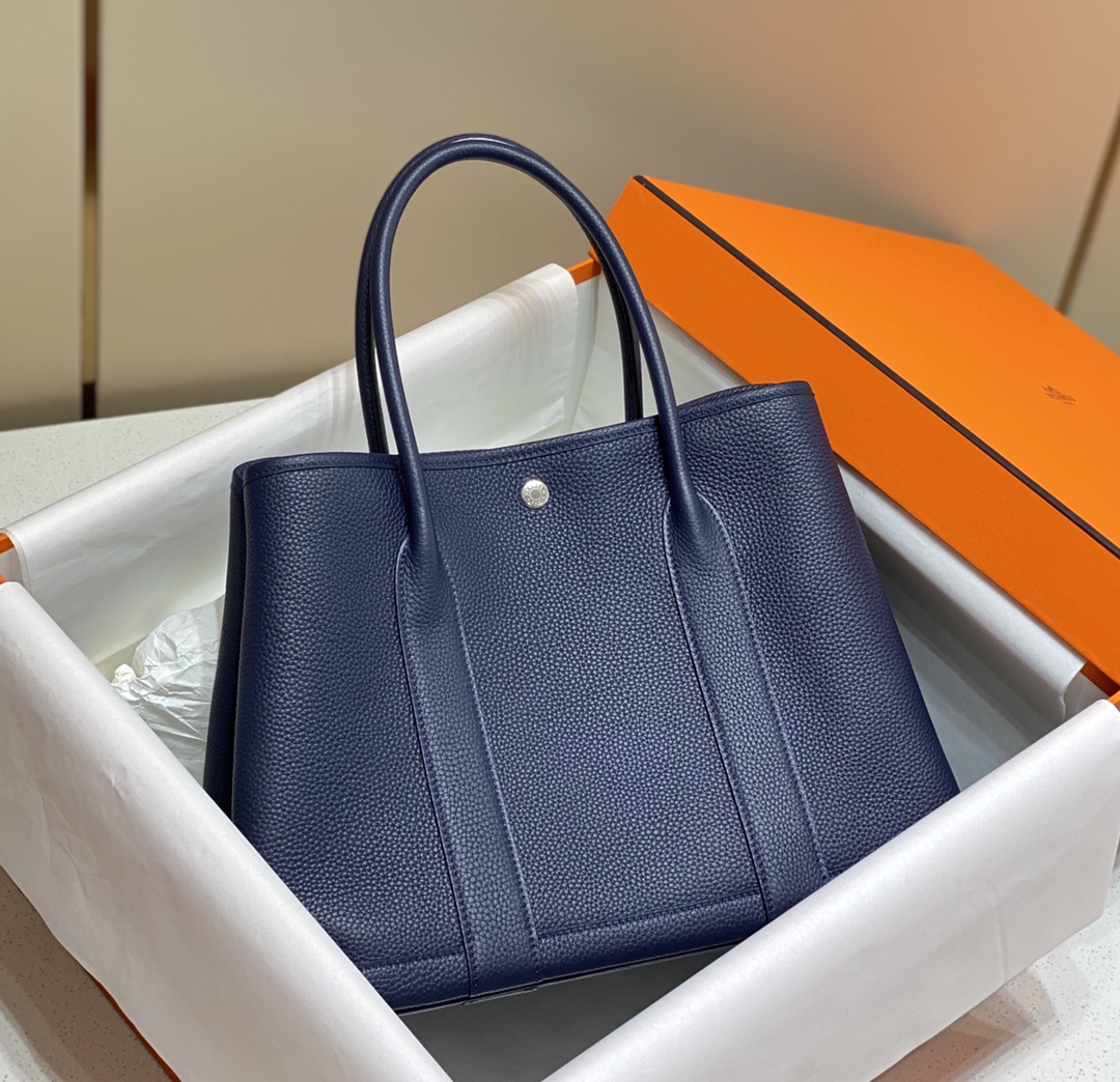 [TOP] HERMES Garden Party Bags Leather 30cm/36cm - Blue