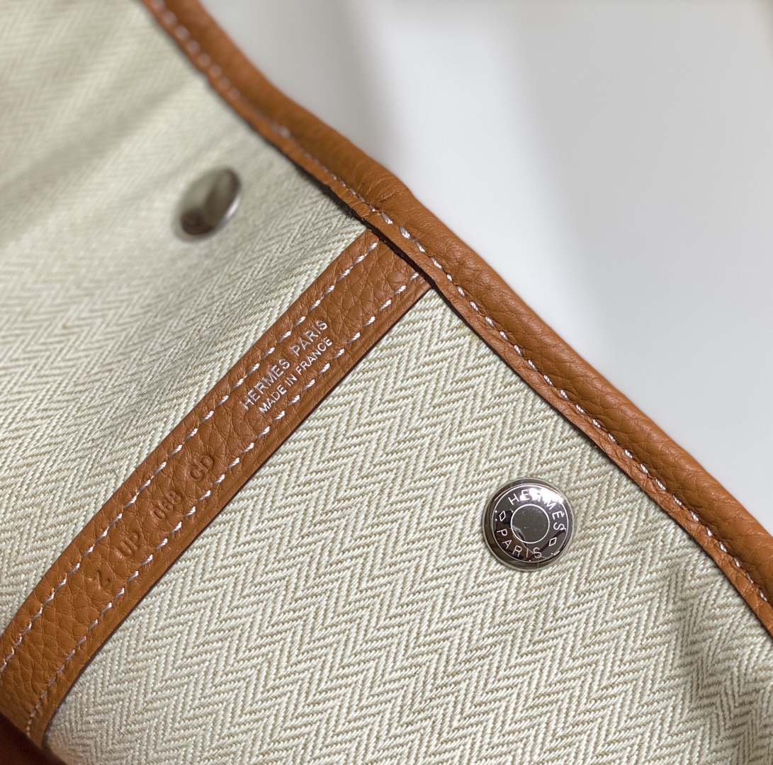 [TOP] HERMES Garden Party Bags Canvas With Leather 30cm - Brown