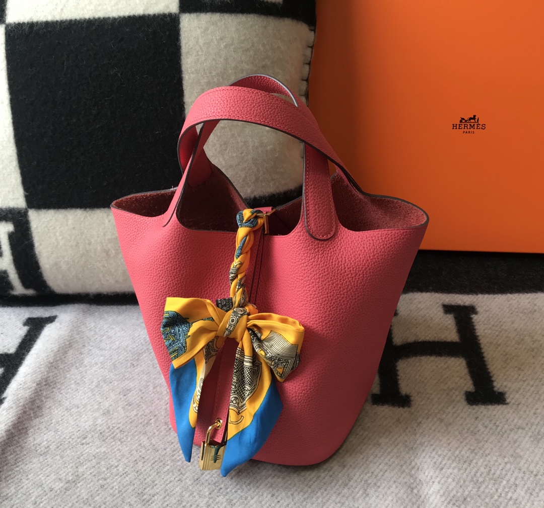 [TOP] HERMES Picotin Lock Bag Togo Leather 18cm 22cm - Rose Lipstick