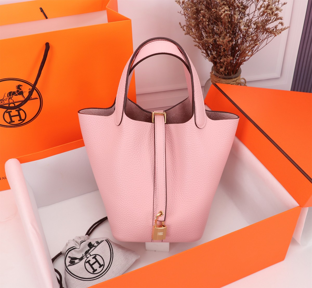 [TOP] HERMES Picotin Lock Bag TC Leather 18cm/22cm - Rose Sakura