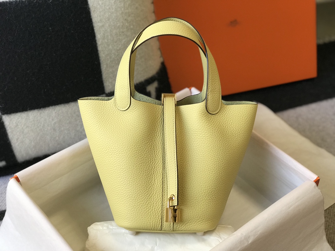 [TOP] HERMES Picotin Lock Bag Togo Leather 18cm 22cm - Jaune Poussin