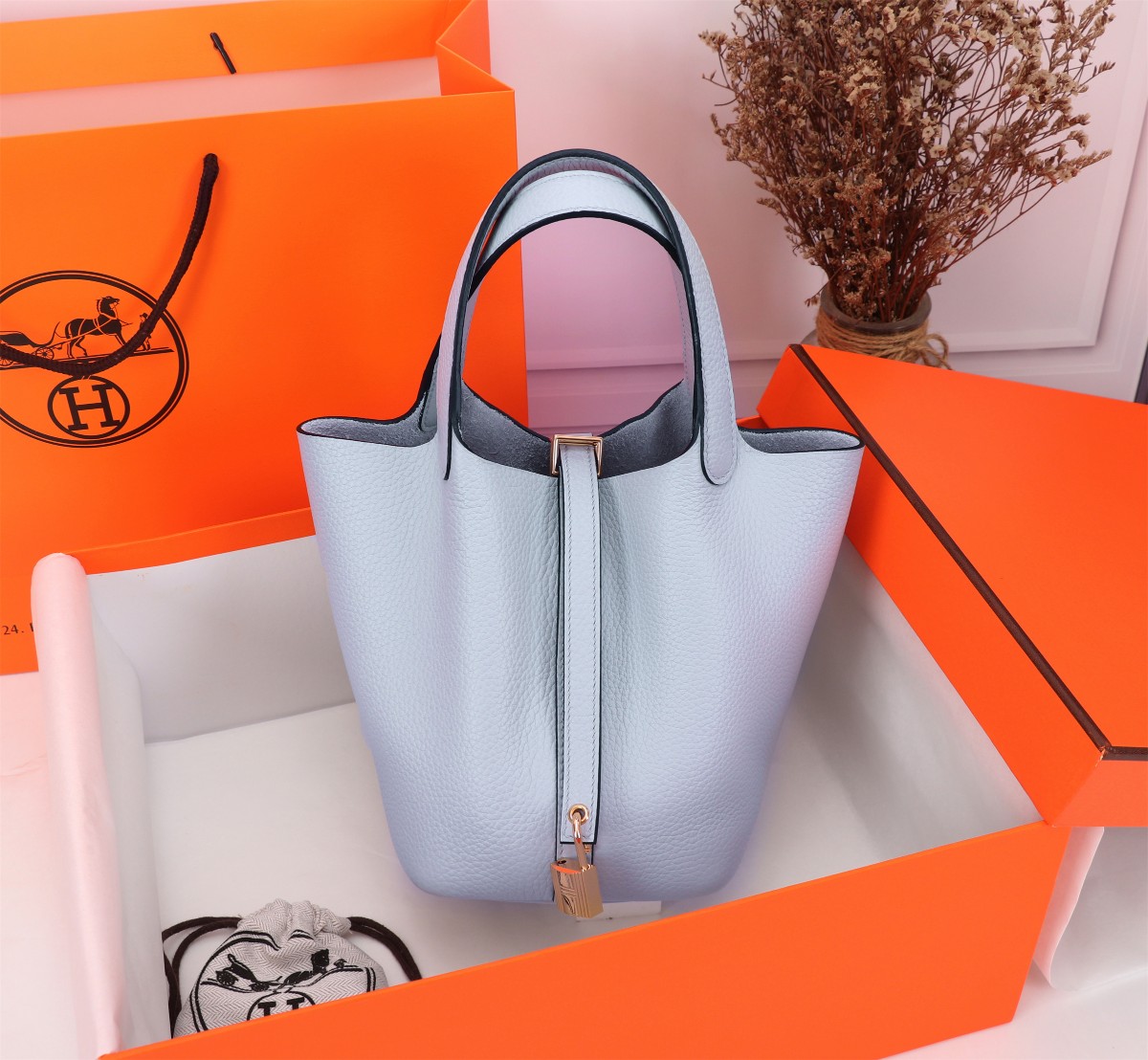 [TOP] HERMES Picotin Lock Bag TC Leather 18cm/22cm - Bleu Pale