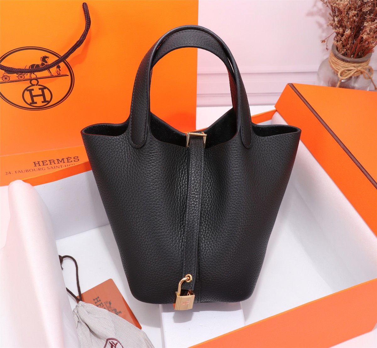 [TOP] HERMES Picotin Lock Bag TC Leather 18cm/22cm - Black - GHW/SHW