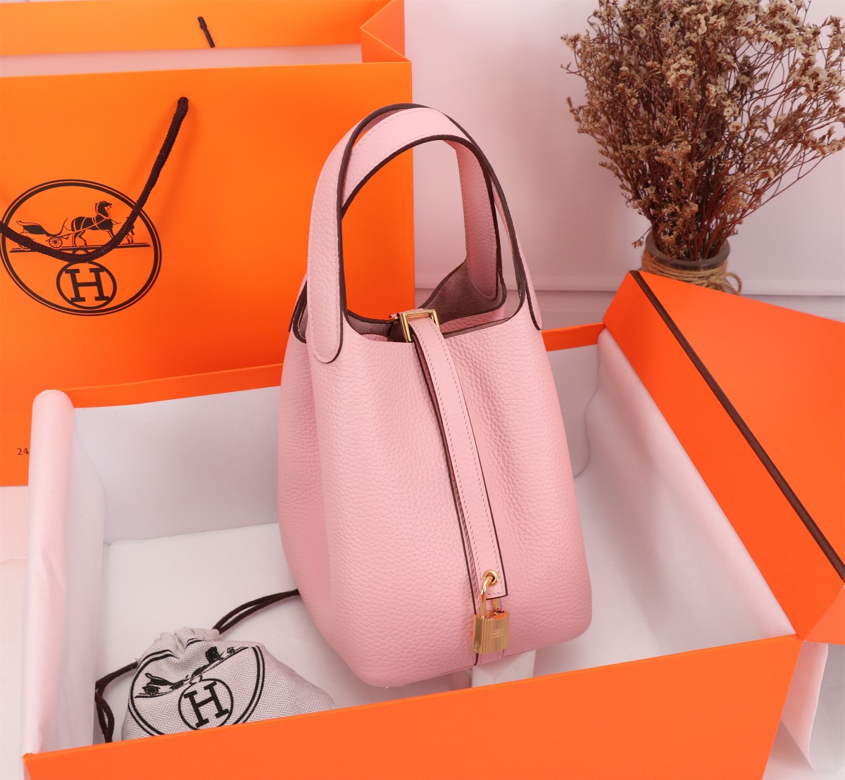 [TOP] HERMES Picotin Lock Bag TC Leather 18cm/22cm - Rose Sakura