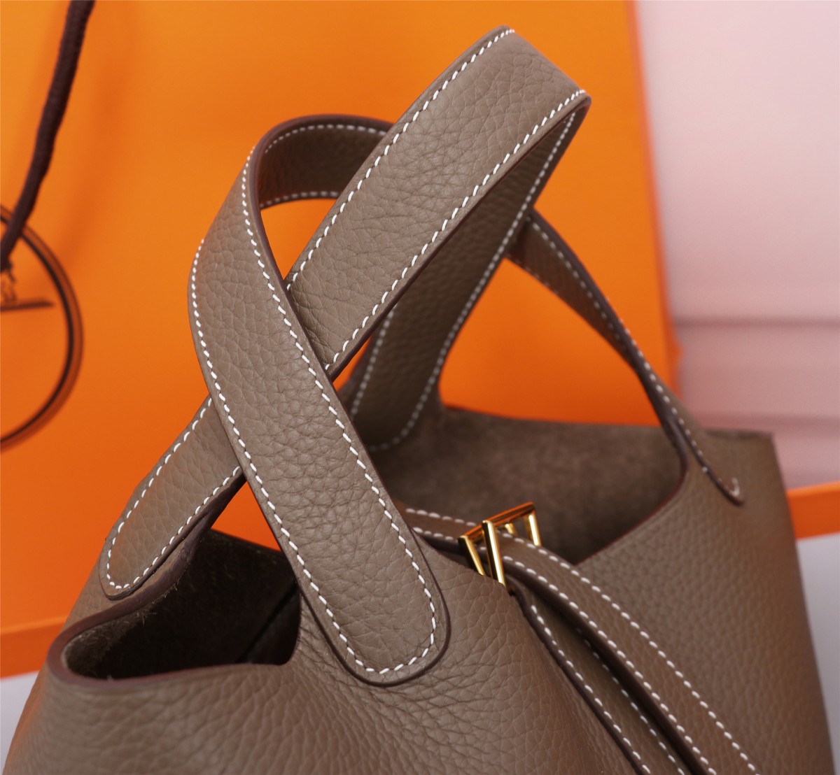 [TOP] HERMES Picotin Lock Bag TC Leather 18cm/22cm - Etoupe - GHW/SHW