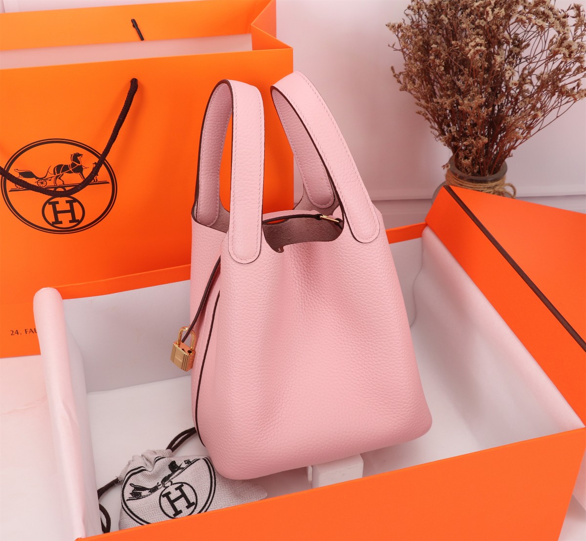 [TOP] HERMES Picotin Lock Bag TC Leather 18cm/22cm - Rose Sakura