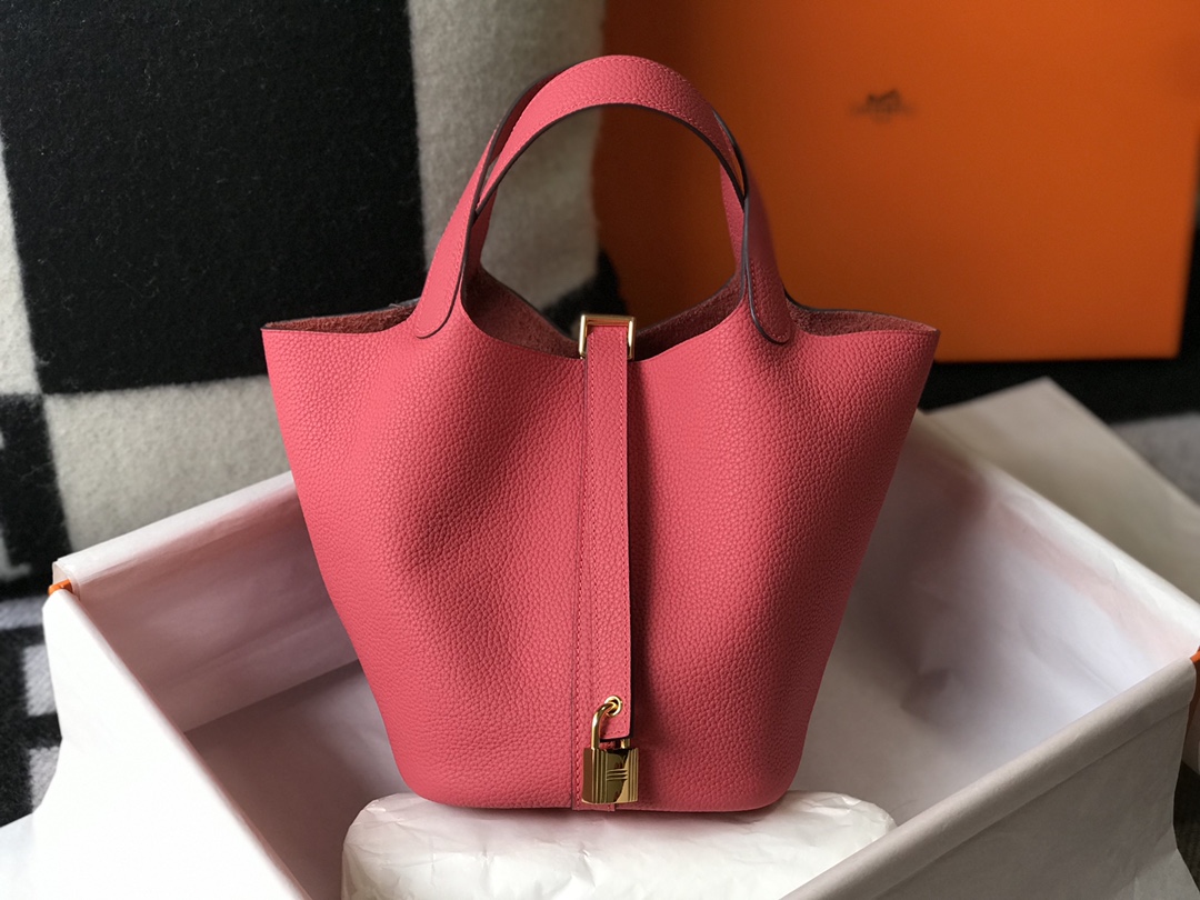 [TOP] HERMES Picotin Lock Bag Togo Leather 18cm 22cm - Rose Lipstick