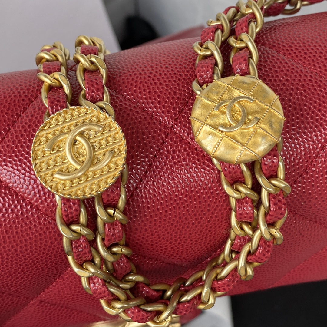 [TOP] CHANEL Classic Flap Bag Coin Calfskin Mini 13 x 17 x 6 cm - Red & GHW