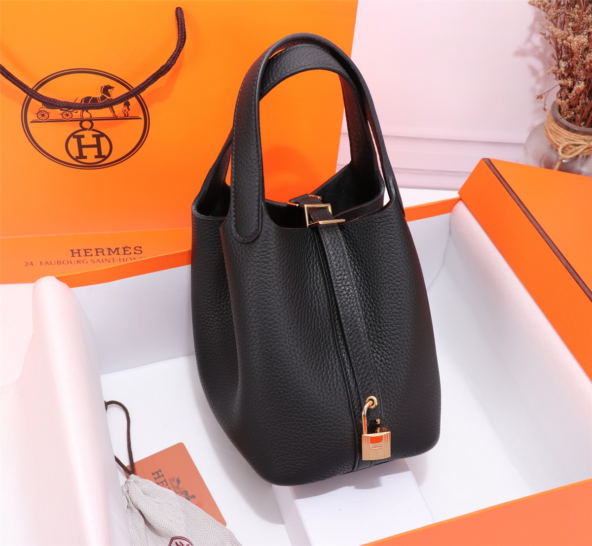 [TOP] HERMES Picotin Lock Bag TC Leather 18cm/22cm - Black - GHW/SHW