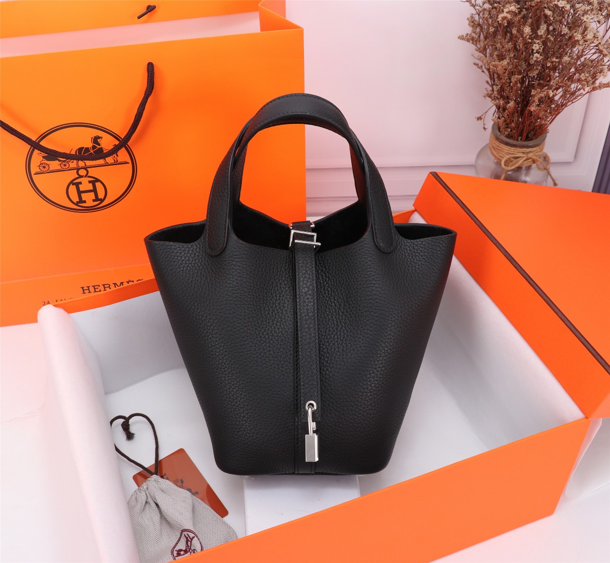 [TOP] HERMES Picotin Lock Bag TC Leather 18cm/22cm - Black - GHW/SHW