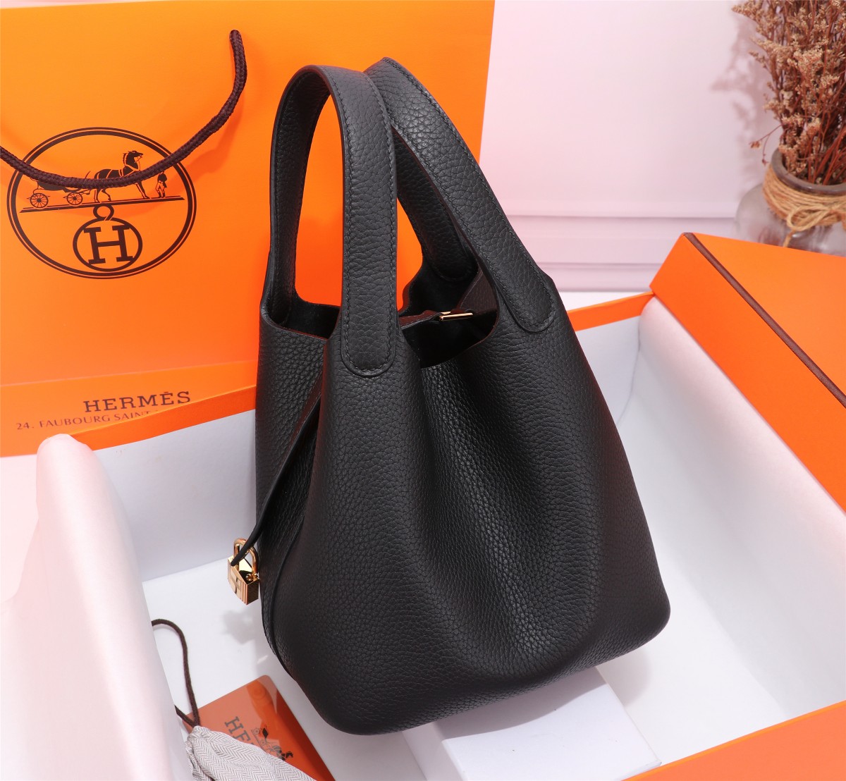 [TOP] HERMES Picotin Lock Bag TC Leather 18cm/22cm - Black - GHW/SHW