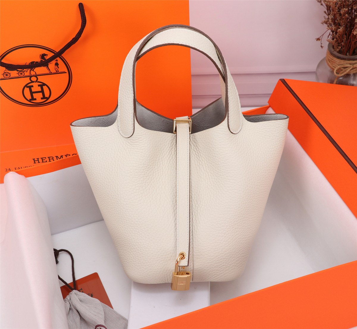 [TOP] HERMES Picotin Lock Bag TC Leather 18cm/22cm - Craie - GHW/SHW