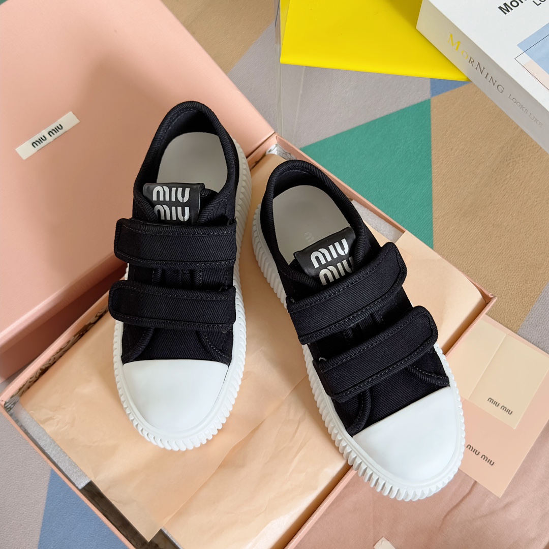 [TOP] Miu Miu Velcro Canvas Platform Biscuit Shoes- 2 Color