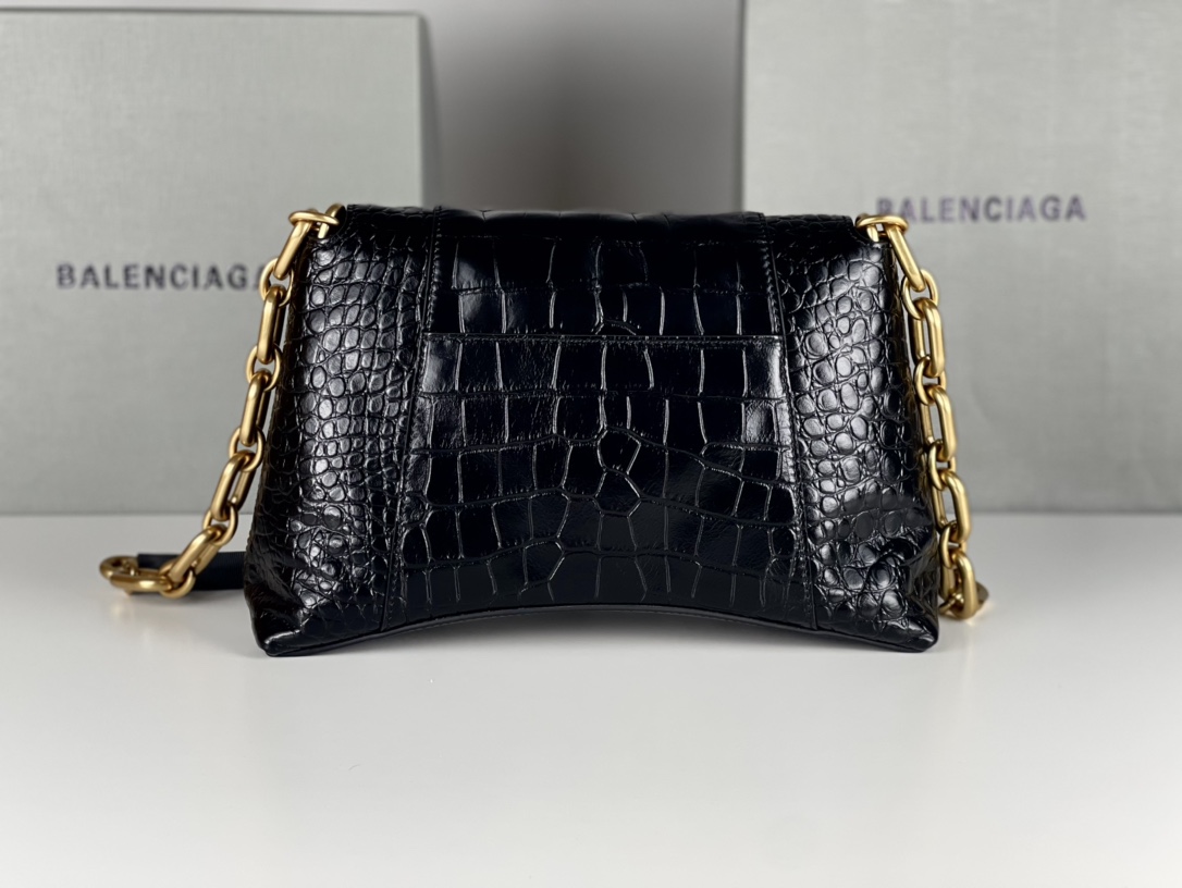 [TOP] BALENCIAGA Crocodile Pattern Downtown Bag 29 x 10 x 18 cm - Black & GHW