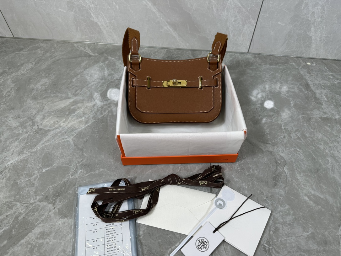 [TOP] HERMES Evercolor Jypsiere Bag 23cm - Brown - GHW/SHW
