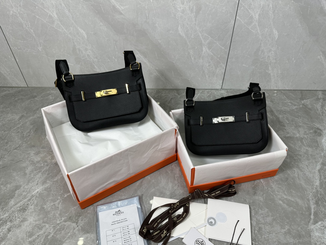 [TOP] HERMES Evercolor Jypsiere Bag 23cm - Black - GHW/SHW