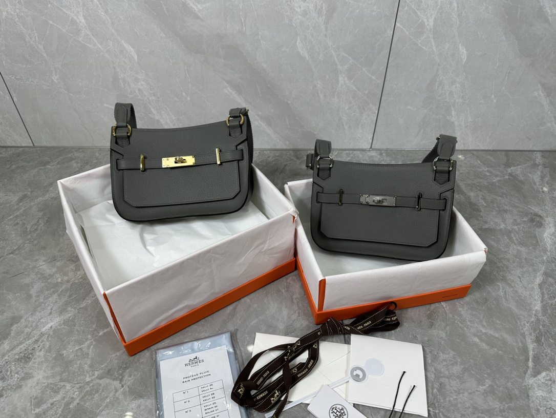 [TOP] HERMES Evercolor Jypsiere Bag 23cm - Gray - GHW/SHW