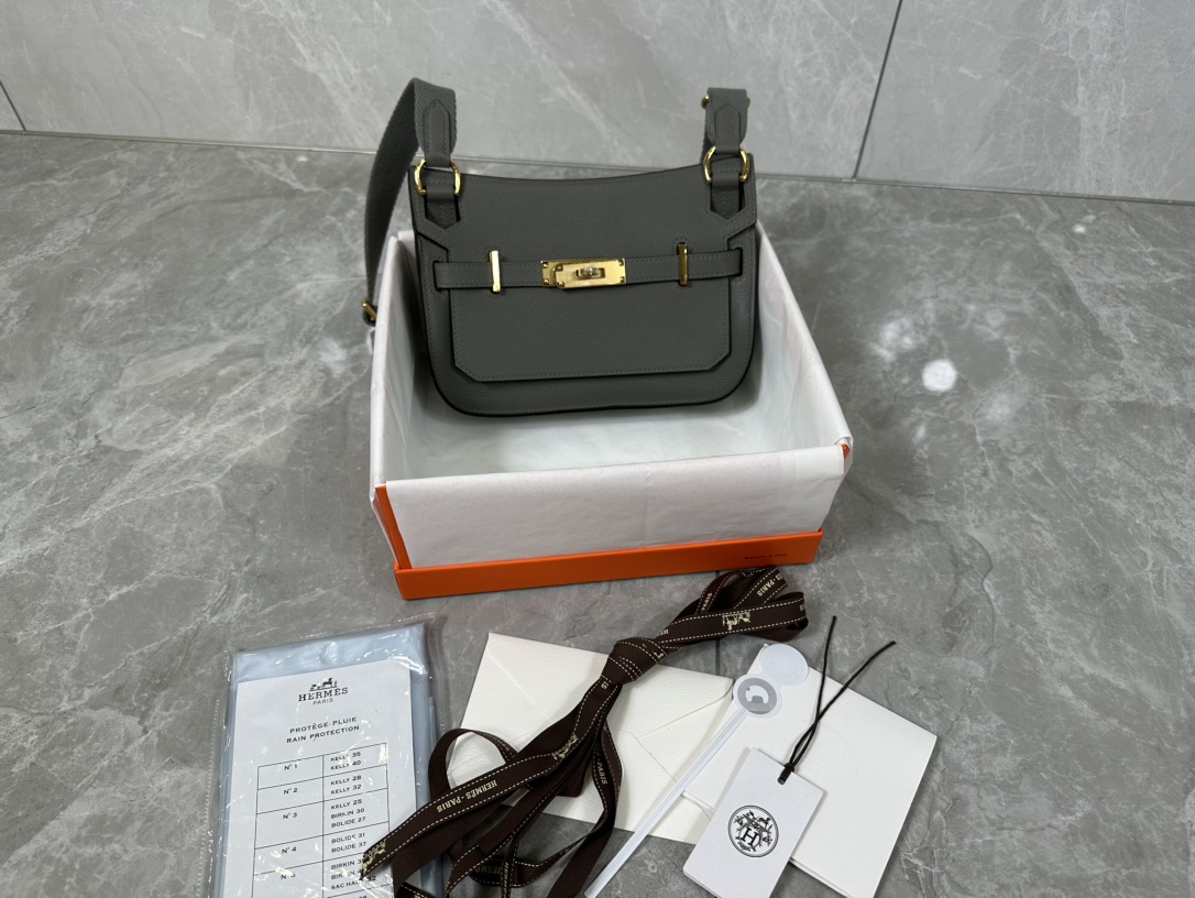 [TOP] HERMES Evercolor Jypsiere Bag 23cm - Gray - GHW/SHW