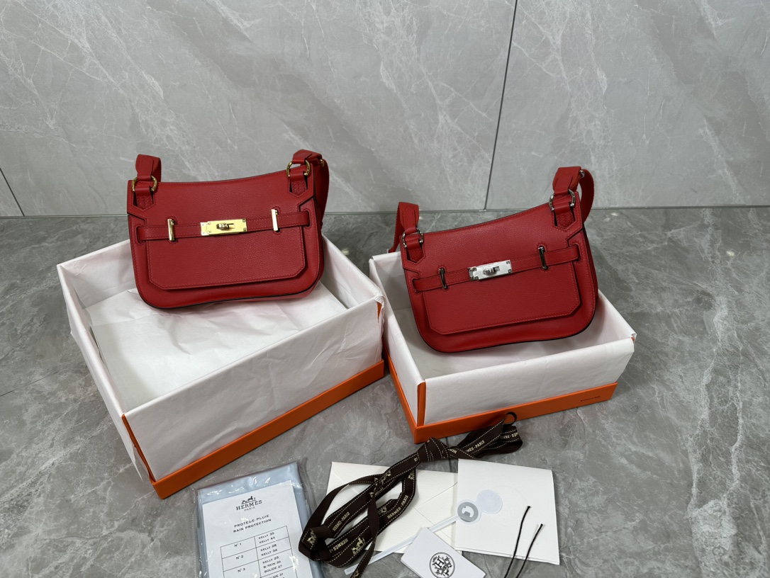[TOP] HERMES Evercolor Jypsiere Bag 23cm - Red - GHW/SHW