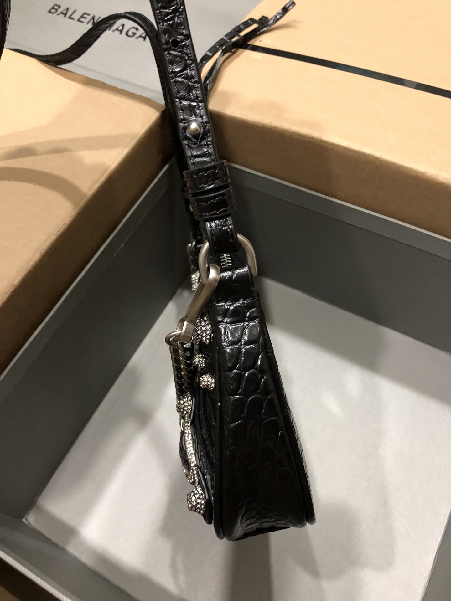 [TOP] BALENCIAGA Le Cagole Bag Mini 20 X 11 X 4 cm - Crocodile Pattern Black