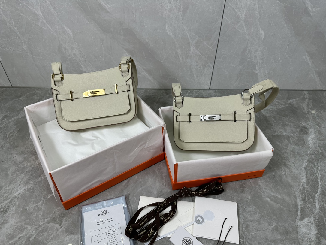 [TOP] HERMES Evercolor Jypsiere Bag 23cm - White - GHW/SHW