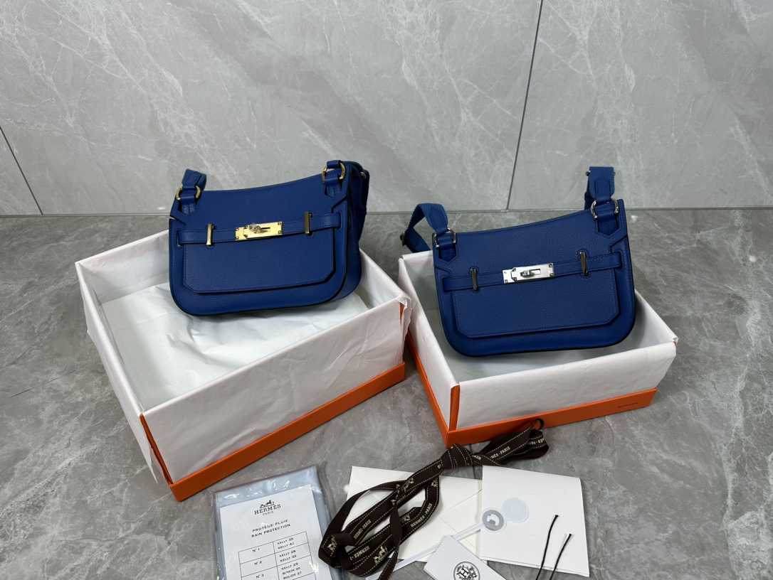 [TOP] HERMES Evercolor Jypsiere Bag 23cm - Blue - GHW/SHW