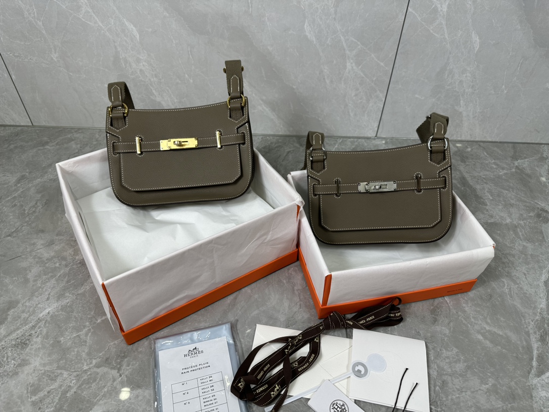 [TOP] HERMES Evercolor Jypsiere Bag 23cm - Grey - GHW/SHW