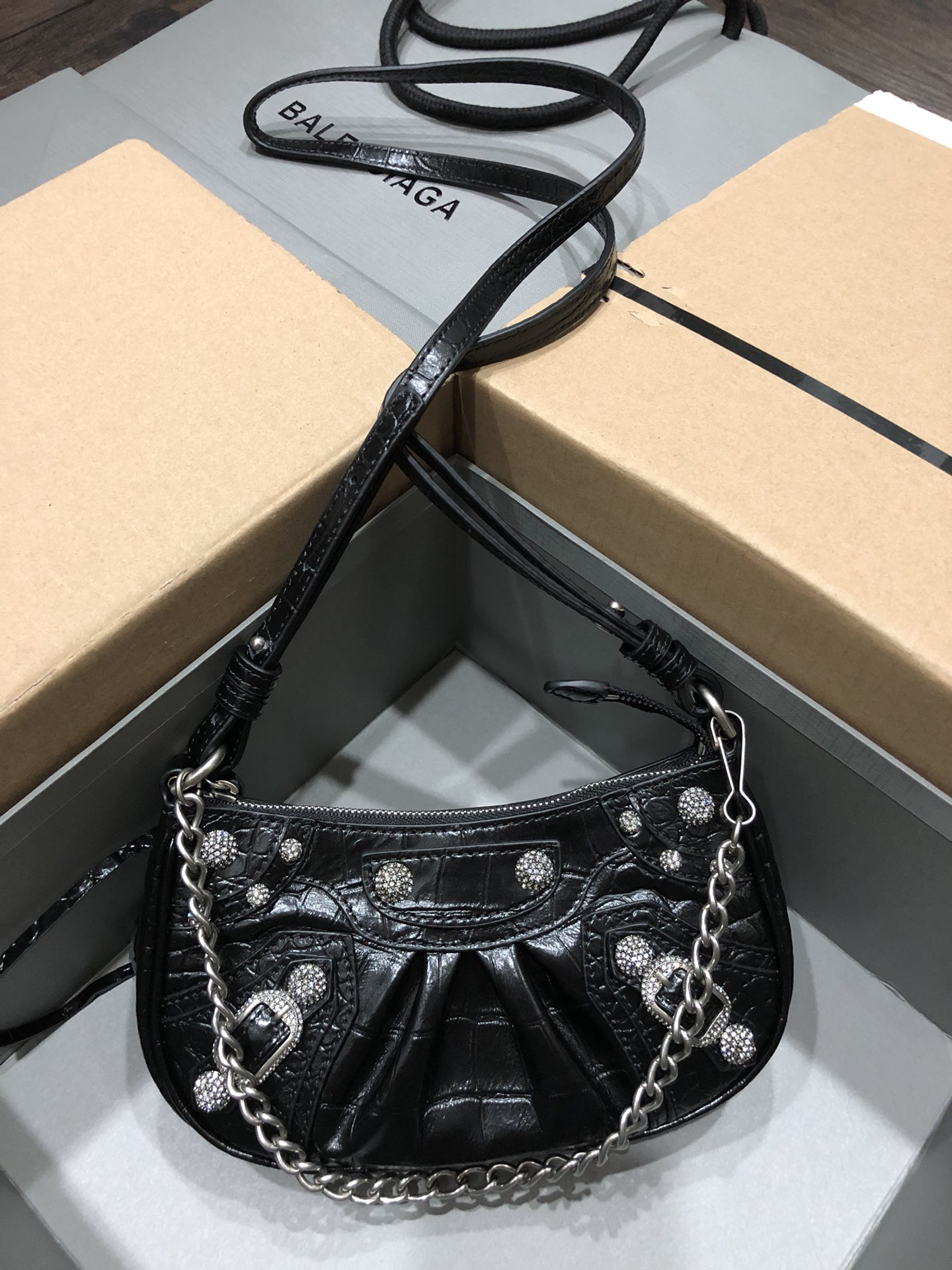 [TOP] BALENCIAGA Le Cagole Bag Mini 20 X 11 X 4 cm - Crocodile Pattern Black