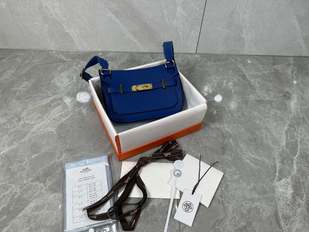[TOP] HERMES Evercolor Jypsiere Bag 23cm - Blue - GHW/SHW