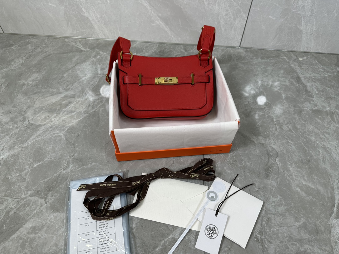 [TOP] HERMES Evercolor Jypsiere Bag 23cm - Red - GHW/SHW