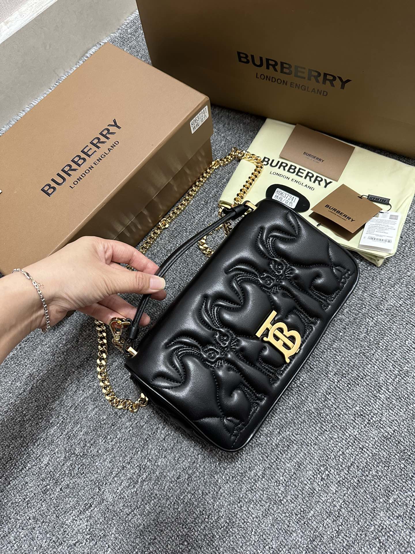 [TOP] BURBERRY Lambskin Rabbit Pattern Lola Bags - Black