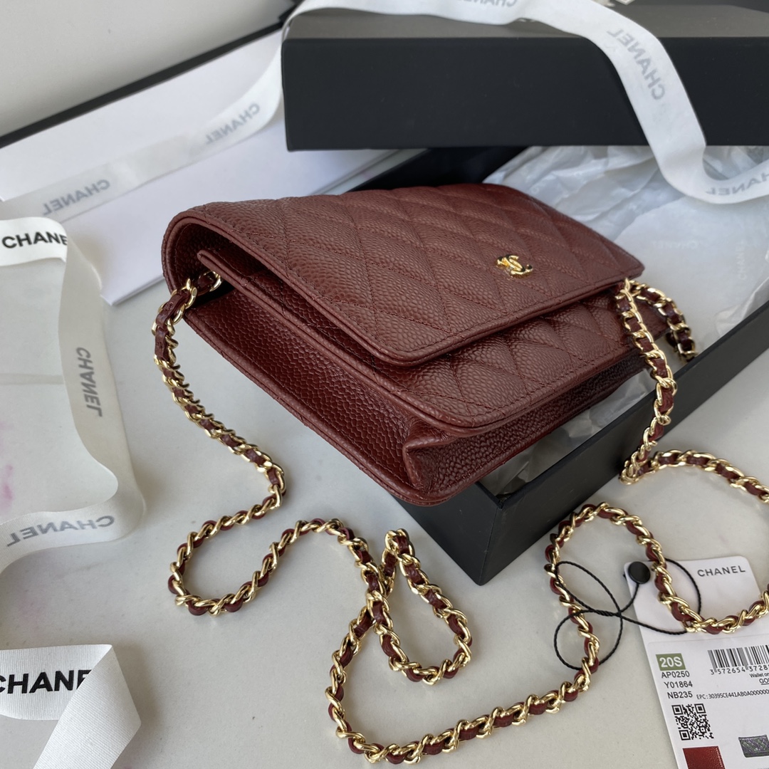 [TOP] CHANEL WOC Bag Lychee Leather small logo 19 cm - Red & GHW