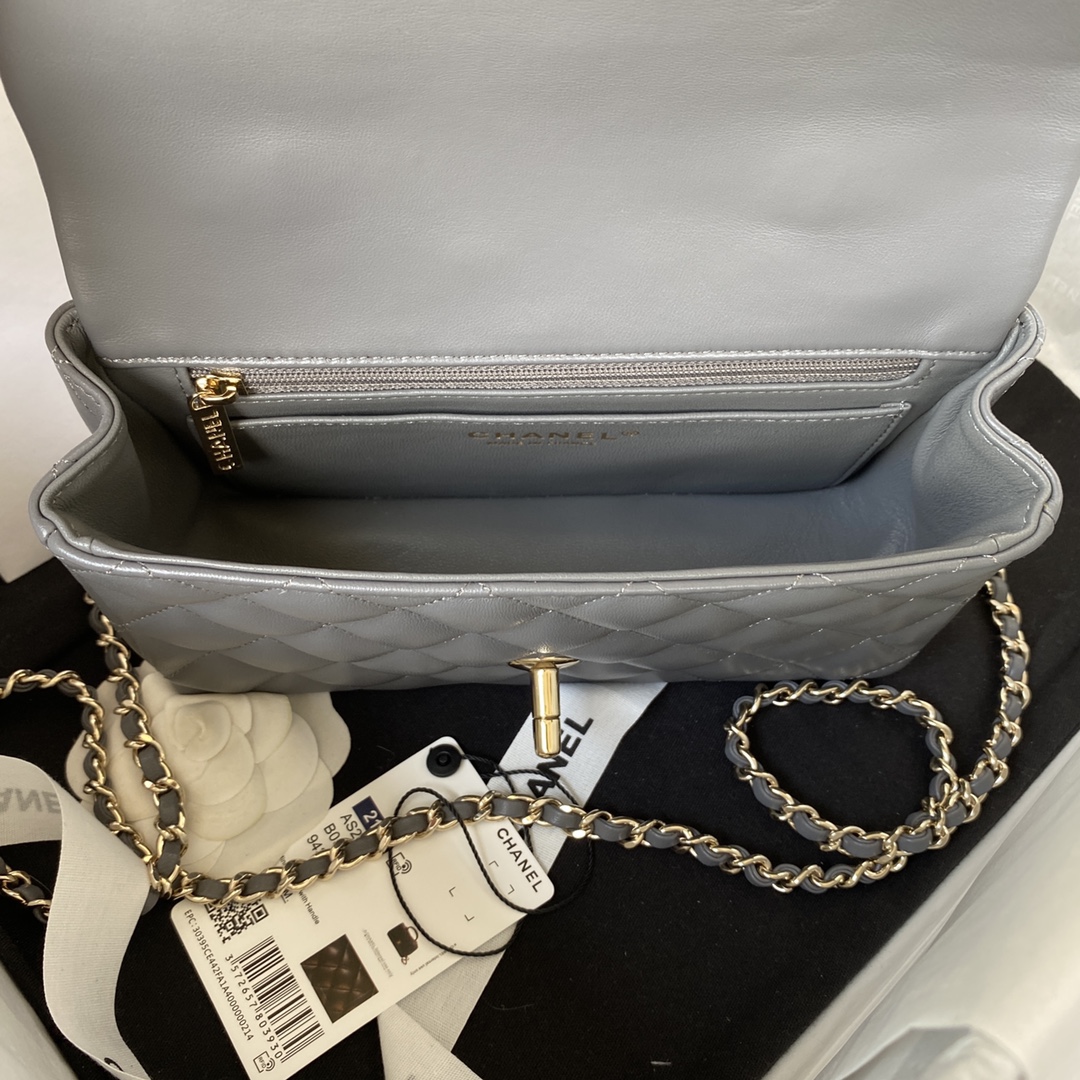 [TOP] CHANEL Coco Top Handle Bag Lambskin Small 20 x 12 x 6 cm - Gray