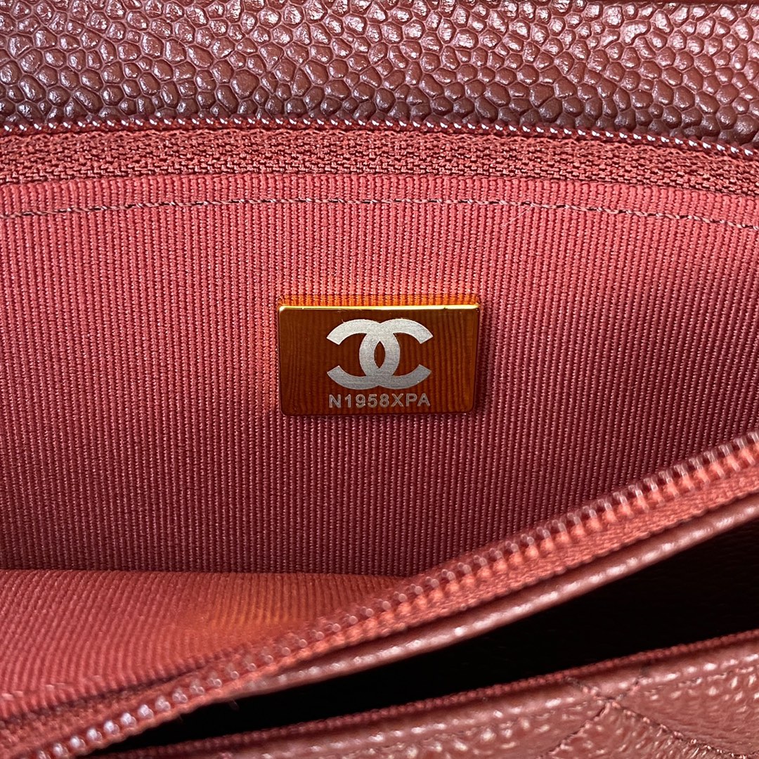 [TOP] CHANEL WOC Bag Lychee Leather small logo 19 cm - Red & GHW