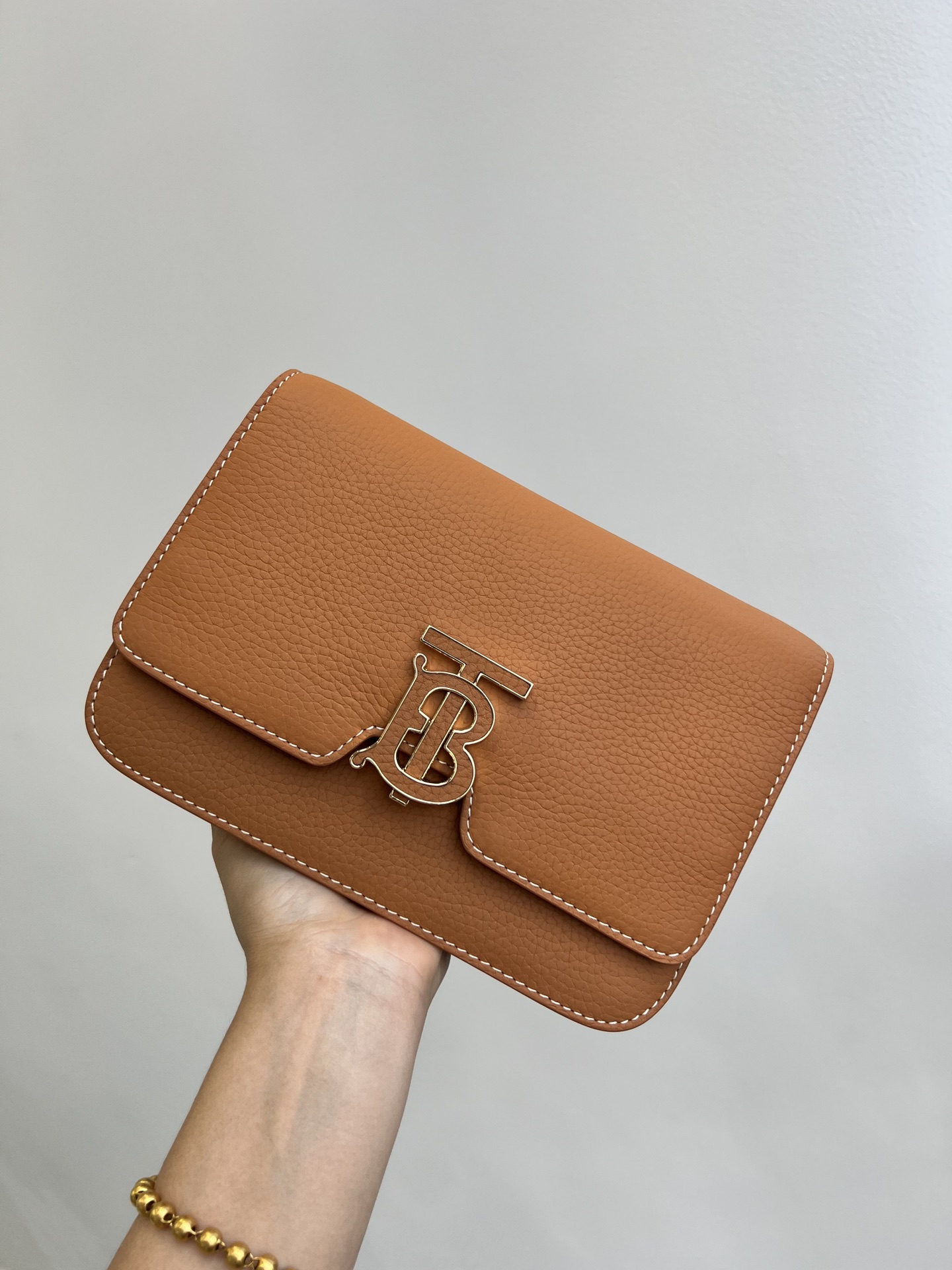 [TOP] BURBERRY Small Lychee leather TB Collection Bag - Brown